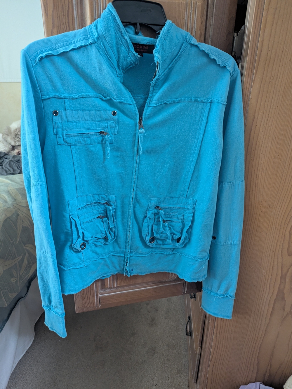 Bright Turquoise Zip-Up Utility Jacket